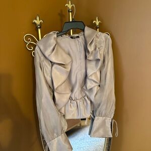 Elegant Ruffled Blouse in Light Gray